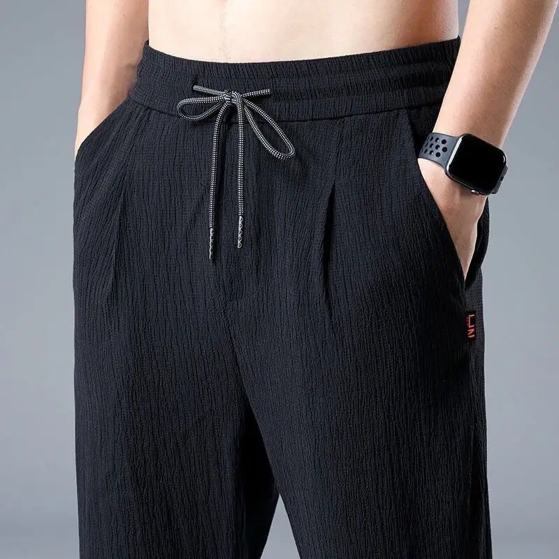 Summer Ice Silk Man Jogger Linen Pants Casual Wide Summer Sweatpants Male Spring Lightweight Halking Harem Trousers 260306