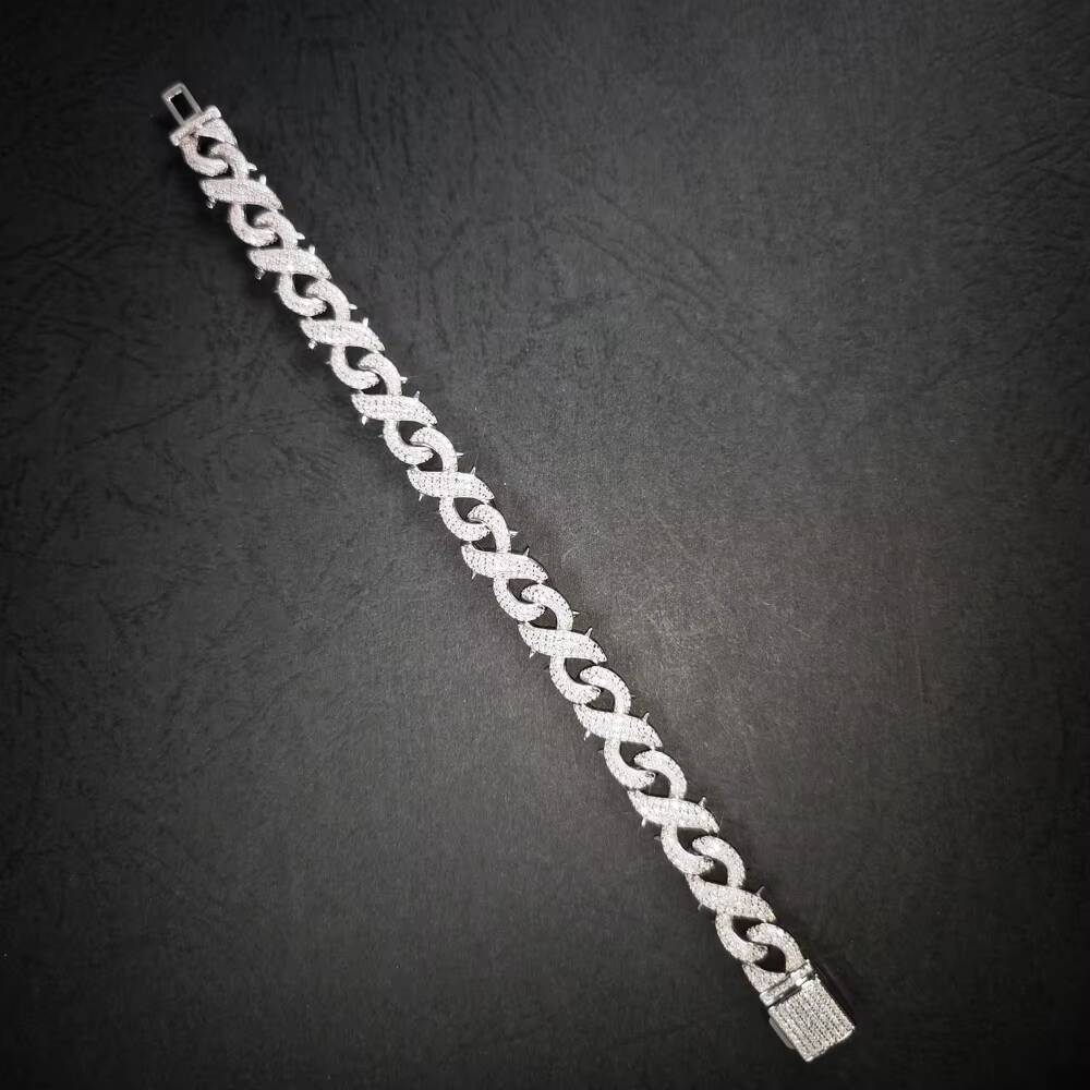 10mm Hip Hop Factory Direct Pass Diamond Tester Hip Hop 925 Silver Spiked Infinity Link Cuban Chain Bracelet Moissanite Necklace