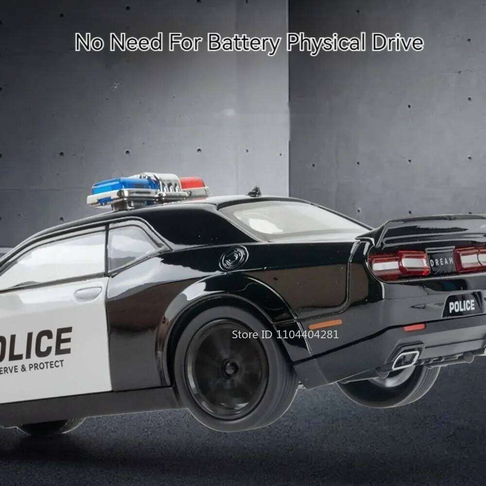 1:22 Hellcat Challenger SRT Cars Toys Diecast Police Car Front Wheel Steering Doors Opened Sound Light Model Friend's Gift Z260307