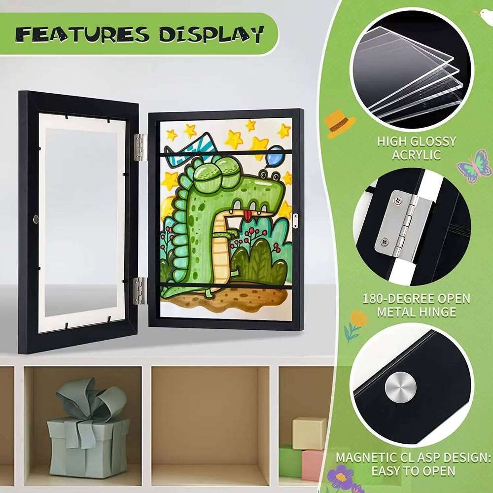 A4 Artwork White Frame Wood Paint Changeable With Acrylic Front Opening Holds 150 Pictures, Frames For Kids Art H260306