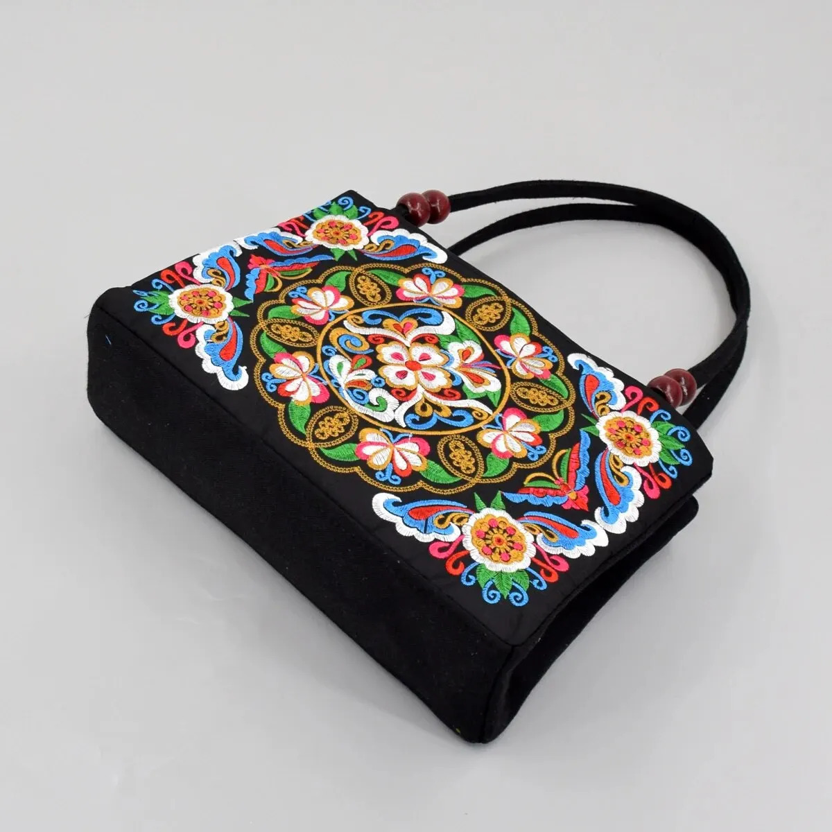 Stylish Floral Embroidered Handbag Trendy Zipper Canvas Bag Womens Fashion Purses 260306