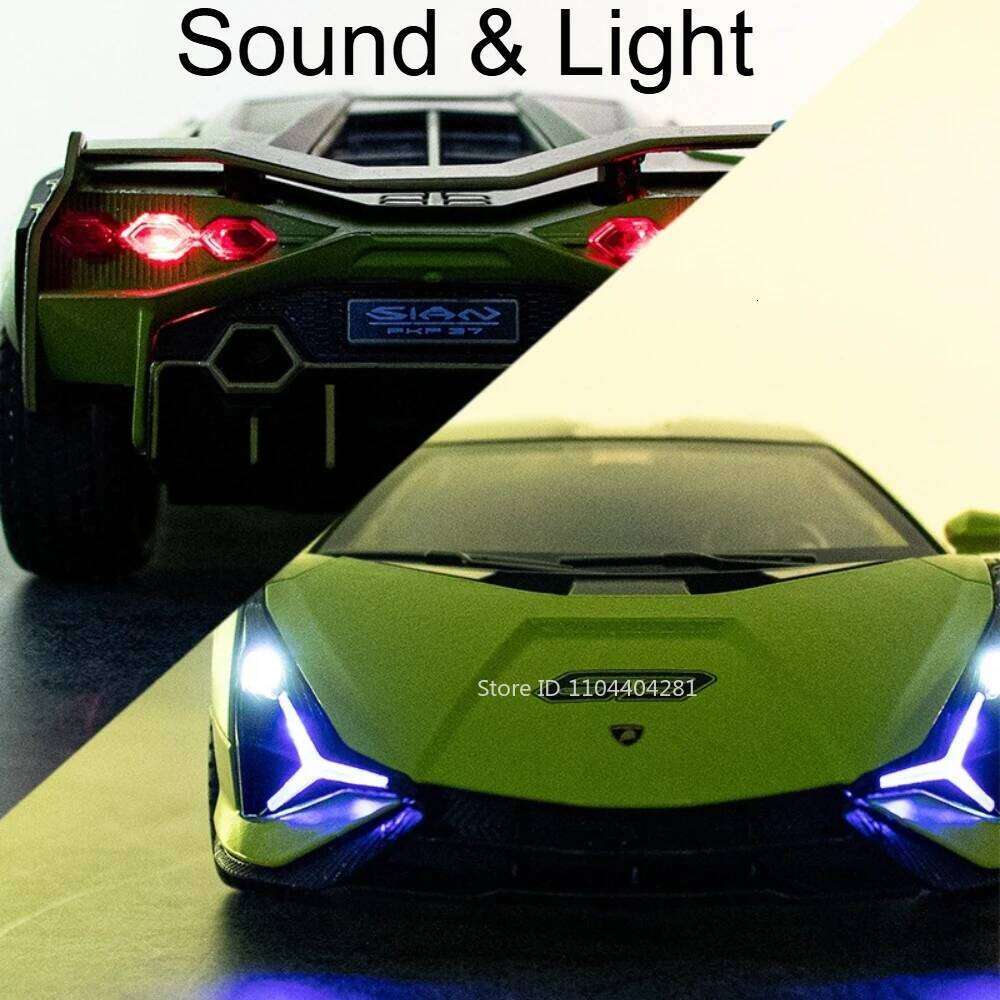 1:24 Lambor Sian Huracan STO Miniature Model Diecast Alloy Toys Car Sound Light Pull Back Doors Opened Vehice Boys Festival Gift Z260307