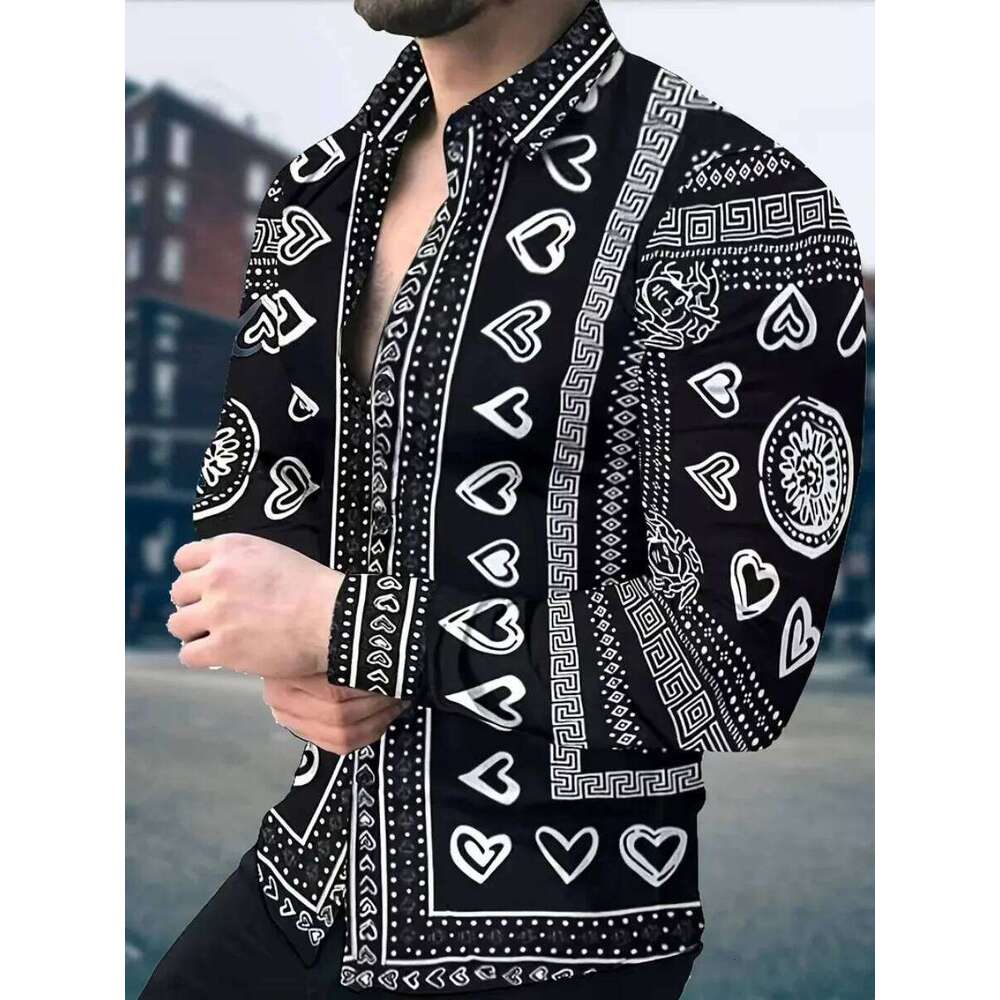 New Men's 3D Printed Shirt Outdoor Street Style Long-Sleeved Buttoned - Oversized Fashionable Clothing