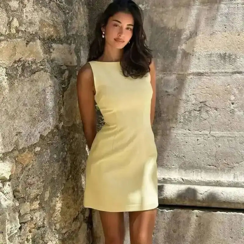 Avrilyaan Double Layer Woven Short Slim Sexy Dress Women Elegant Party Dress Sleeveless Bodycon Mini Summer Dress Vestidos 260306