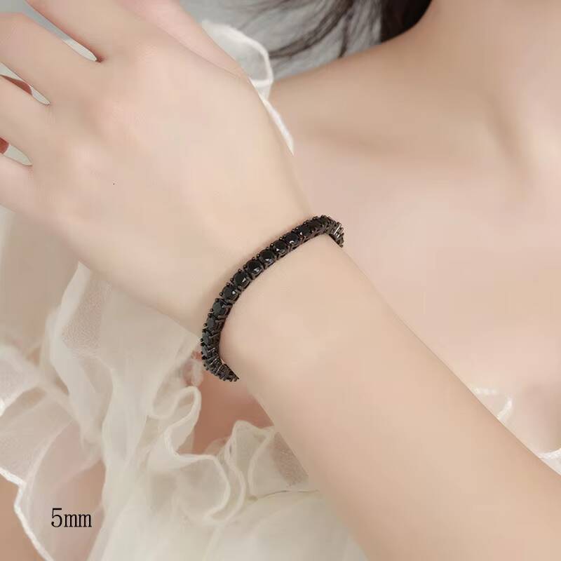 3mm 4mm Black Moissanite Tennis Bracelet Full Diamond GRA 925 Sterling Silver Plated Gun Black Hiphop Bracelets for Women Man