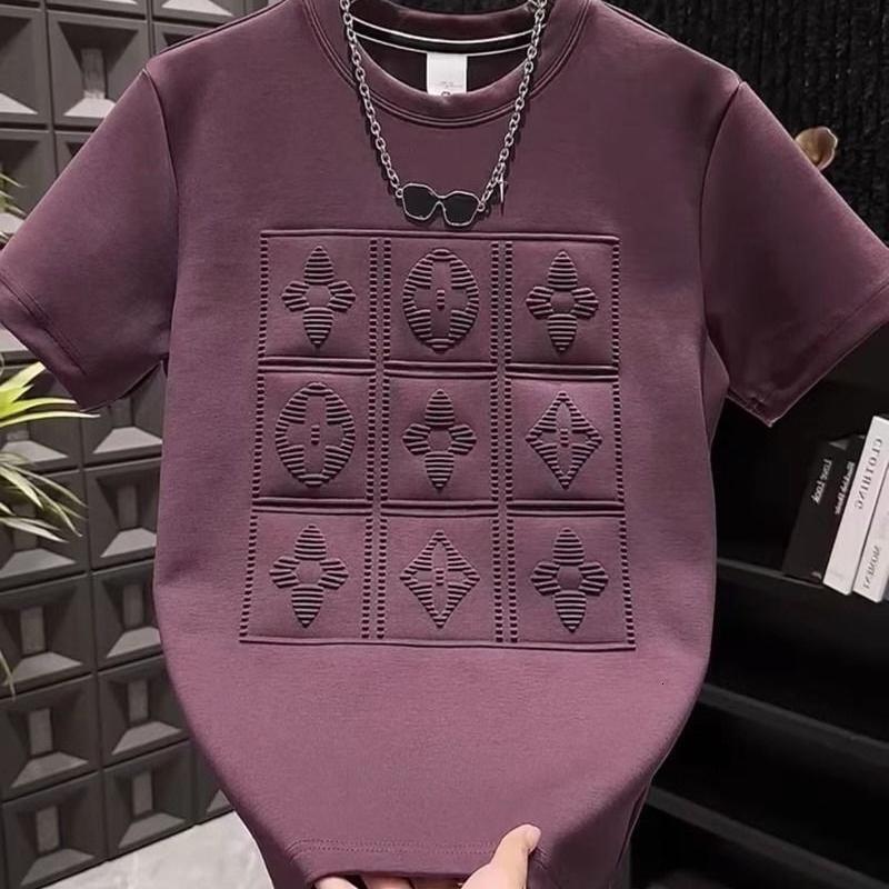 Luxury Brand Designer Clothes 2025 Summer New Men's Versatile Heavy Embroidered Letter Print Short Sleeve T-Shirt Fashion Casual Crew Neck Pullov