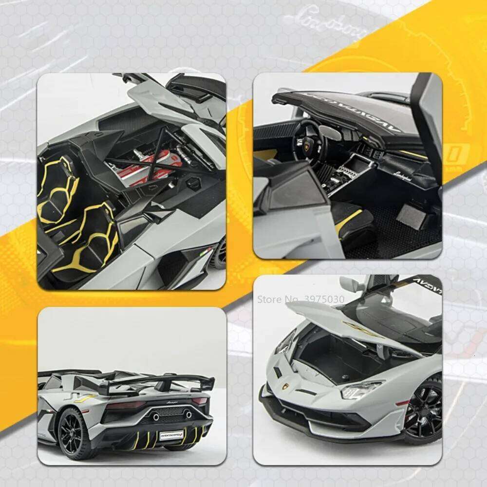 1:24 Alloy Sports Car Model Toys Lambor Aventador SVJ 63 Diecast Metal Models 4 Doors Opened Sound Light for Boys Holiday Gifts Z260307