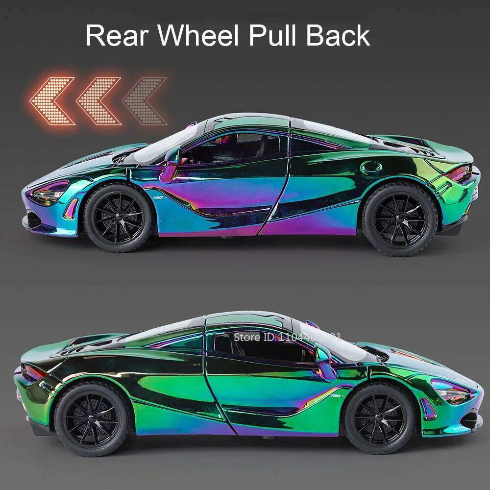 1:32 720S Senna Alloy Sports Car Diecast Model Toys with Sound Light Pull Back Doors Opened Miniature Vehices Kids Friend's Gift Z260306