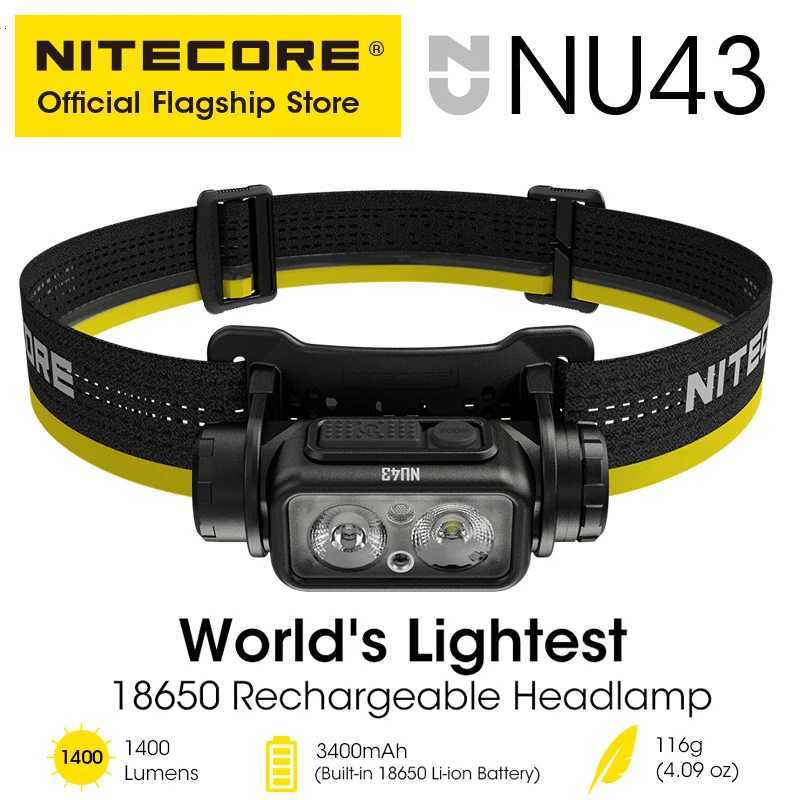 NITECORE NU43 USB-C Rechargeable Headlamp 1400 Lumens for Trail Running LED Work Light Fishing Trekking Built in 18650 Battery H260307