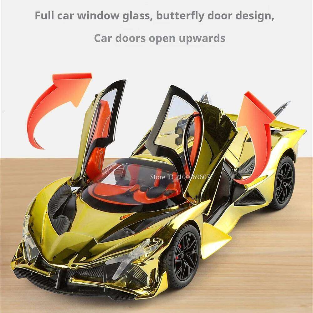 1:24 Apollo EVO Senna Toys Alloy Diecast Sports Car Model with Spray Doors Opened Sound Light Pull Back Vehcie Children Toy Gift Z260306
