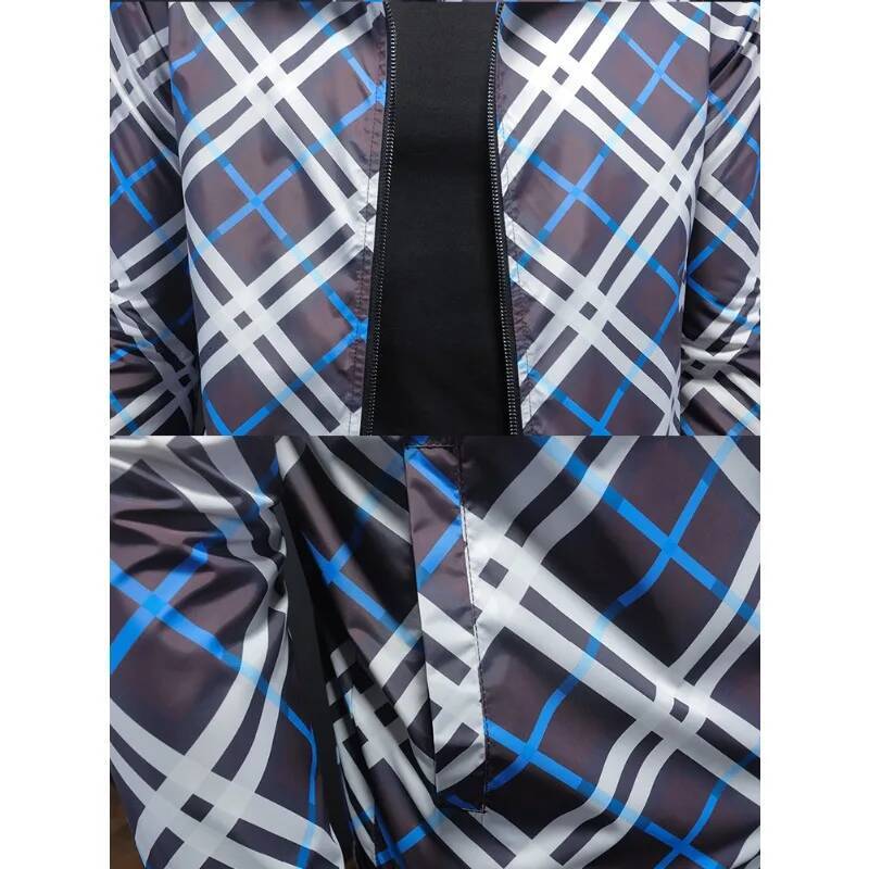 Minglu Spring Autumn Hooded Plaid Printed Mens Jackets Luxury Sport Casual Long Sleeve Male Coats Man Overcoat Plus Size 5XL