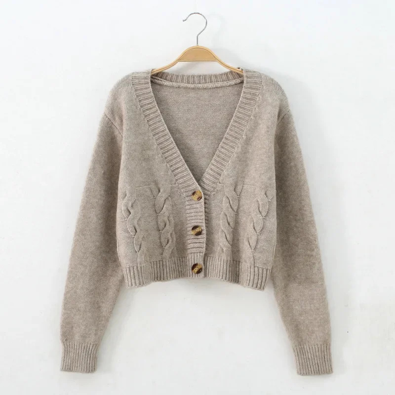 Short style highwaisted slim plastic sweater women spring singlebreasted knitted cardigan twist small jacket 260306