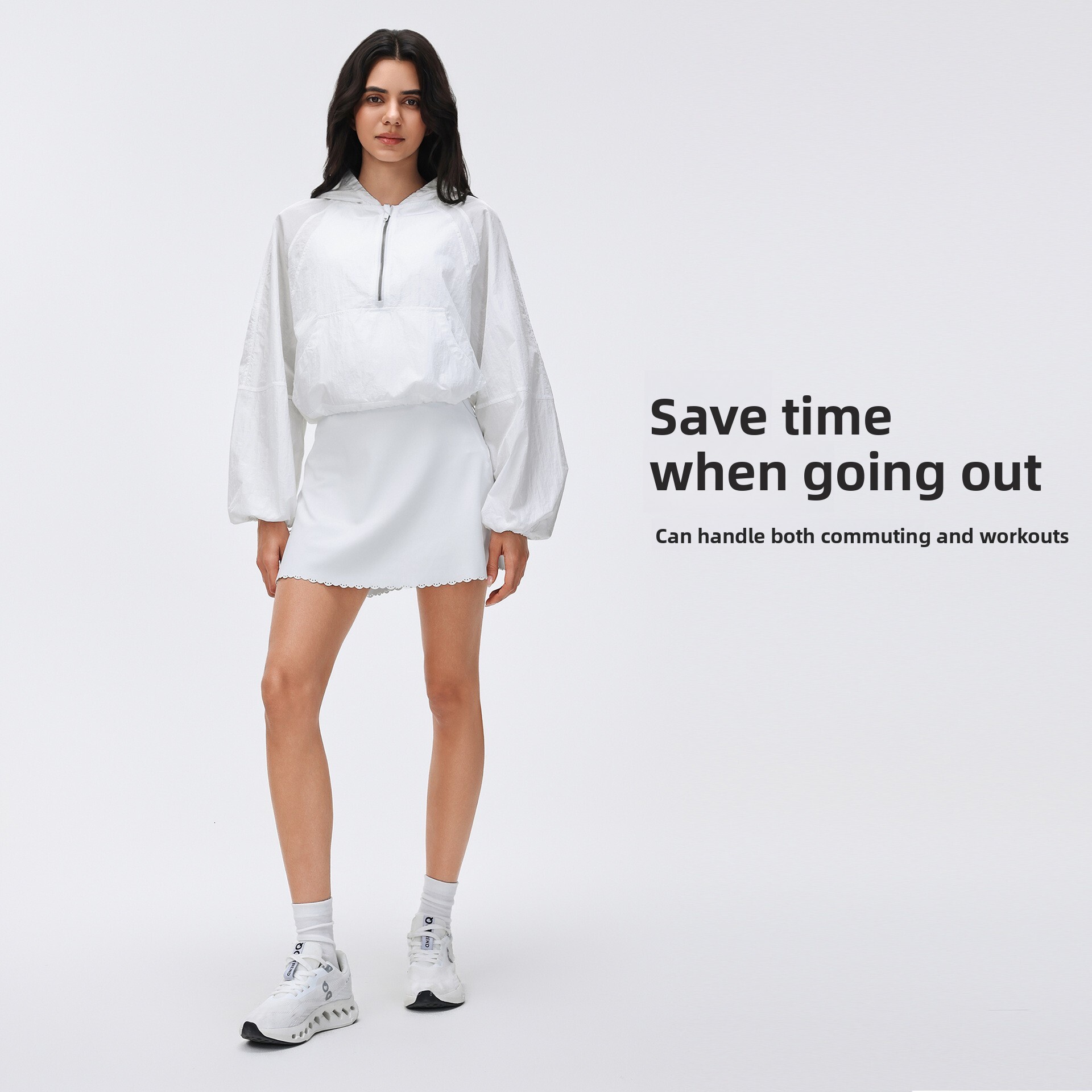 Spring Half-Zip Hooded Sports Windbreaker for Women, Short Loose Fit, Versatile Outdoor Running Fitness Jacket