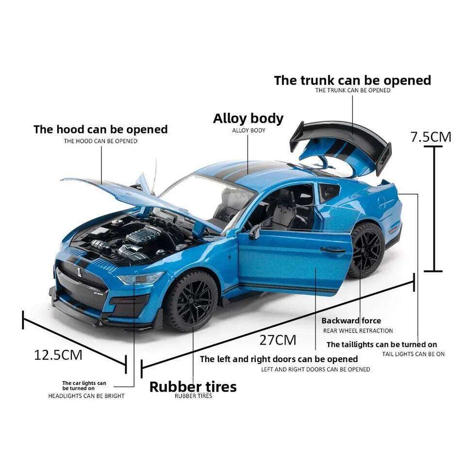 Large 1:18 Ford Mustang GT500 Miniatures Alloy Diecast Metal Vehicle Model Desk Desktop Collection Decorative Hobby Ornaments Z260306