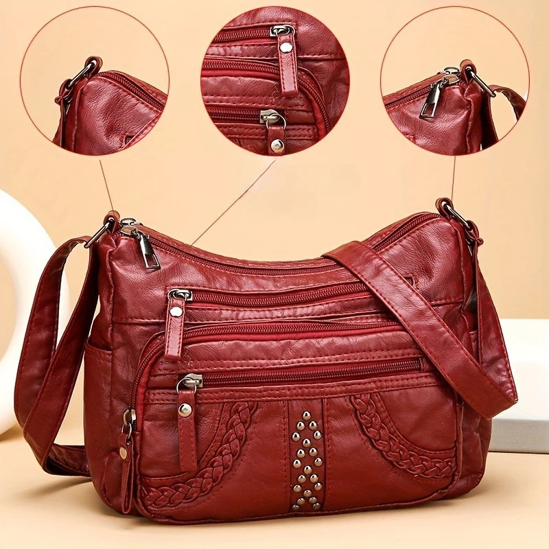 1pcs PU Leather Soft Multi-Pocket Crossbody Bag Large Capacity Minimalist Casual Shoulder Fashionable shoulder bag 260306