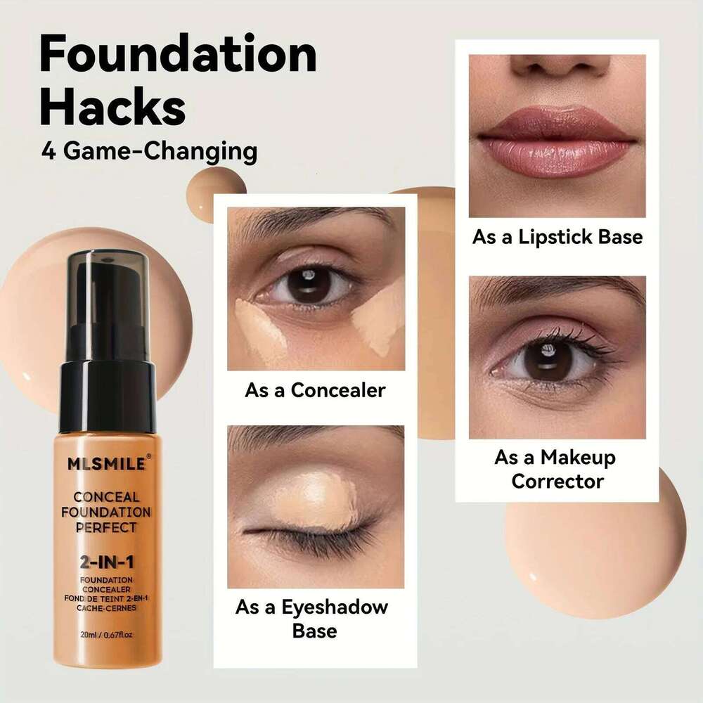 2pcs 2-In-1 Oil Control Liquid And Conceal, Full Coverage Long Lasting Waterproof Foundation Makeup 26L0306