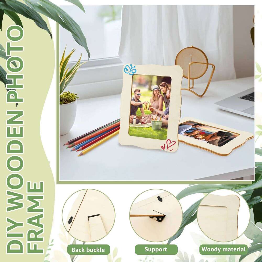 10Pcs Unfinished Wooden Frames Wavy/Rectangle Holder DIY Painting Crafts Photo Display Stand Home Office Desktop Decor H260306