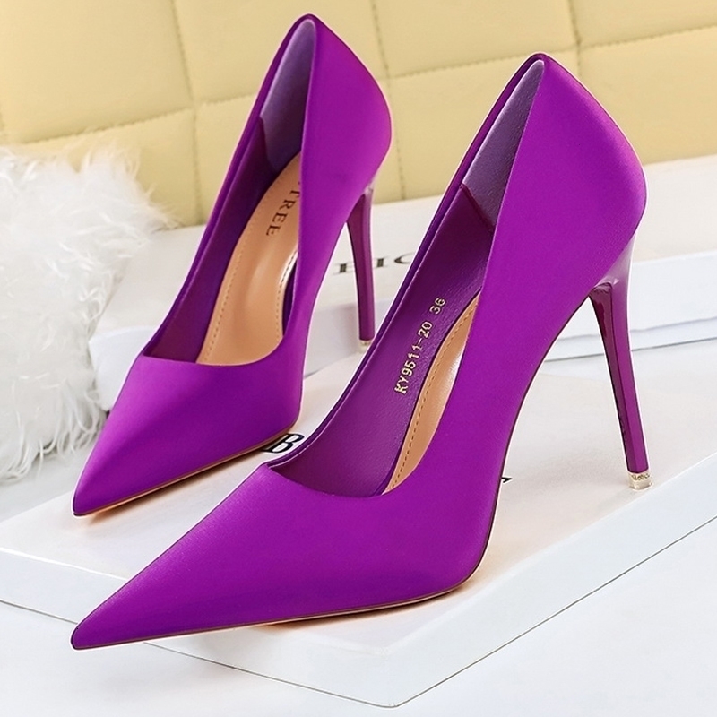 BIGTREE Shoes Satin Women Pumps 2026 Purple High Heels Fashion Women Shoes Stiletto Party Shoes Women Heels 260306
