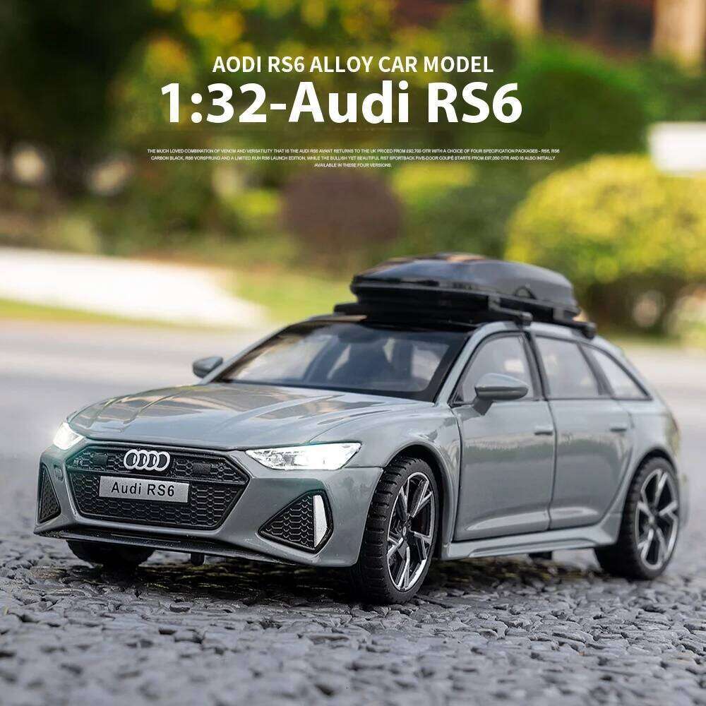 1:32 Audi RS6 Car With Sound Light Doors Opened Alloy Diecast Model Trendy Display Ornament Children Brithday Toy Gift Z260306