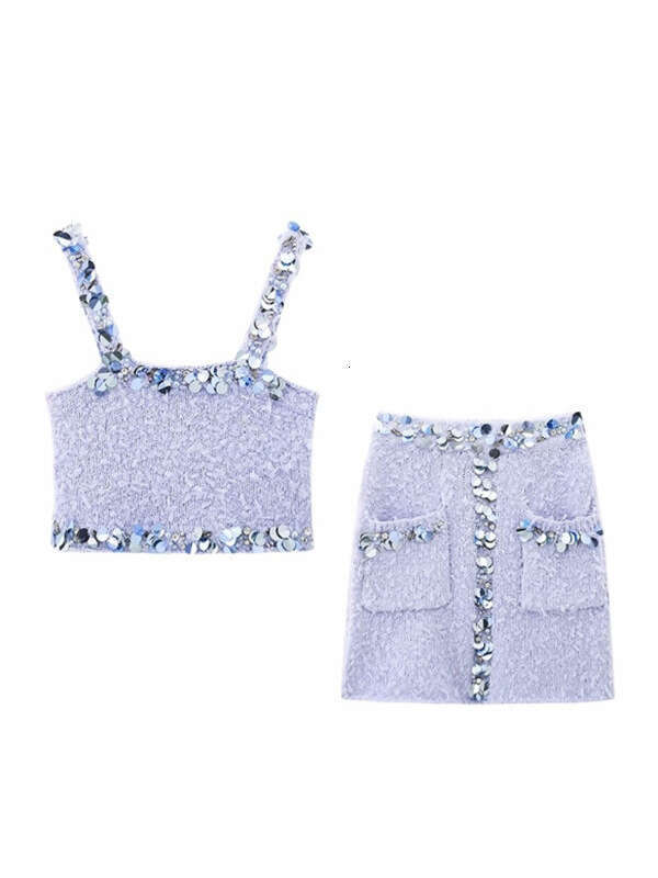 2026 autumn and winter elegant women's fashion design sequins eye-catching outerwear vest skirt knitted three piece set