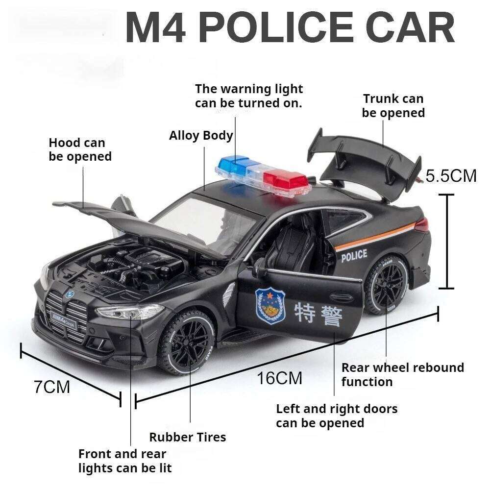 1:32 M8 M4 Alloy Police Car Diecast Model Toys 6 Doors Opened Sound Light Pull Back Miniature Vehices Favorite Collecting Models Z260306