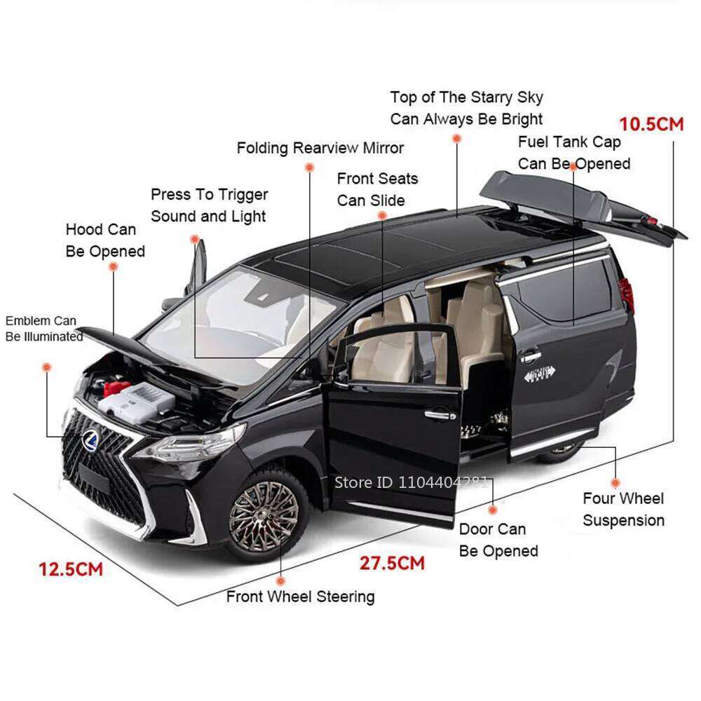 1:18 Vellfire LM300 Alloy MPV Model Diecast Car Toys Sound Light Pull Back Doors Opened Miniature Vehices Christmas Gift for Boy Z260306