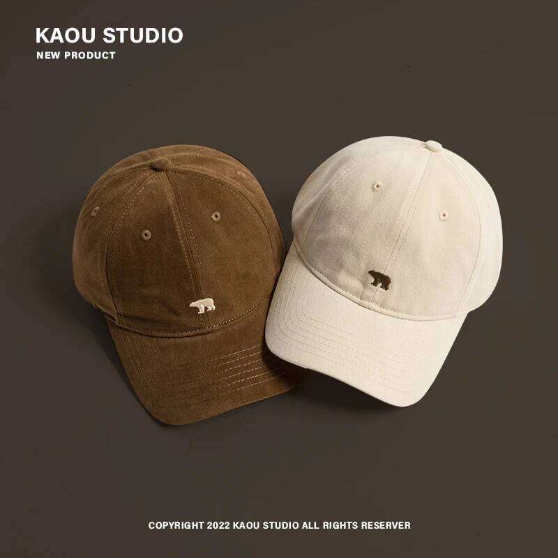 Brushed Polar Bear Embroidered Baseball Female Autumn and Winter Wild Face-Looking Little Korean Style Soft Peaked Cap Men Y260304