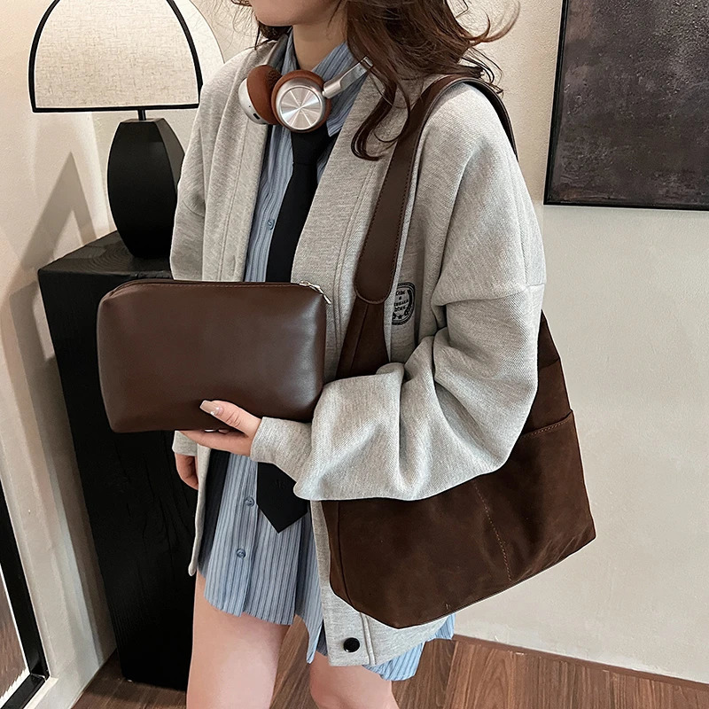 MOODS 2-IN-1 Underarm Shoulder Bag Sets For Women Faux Suede Multi Pockets Large Capacity Shopper Tote Bag Latest Handbags 260306