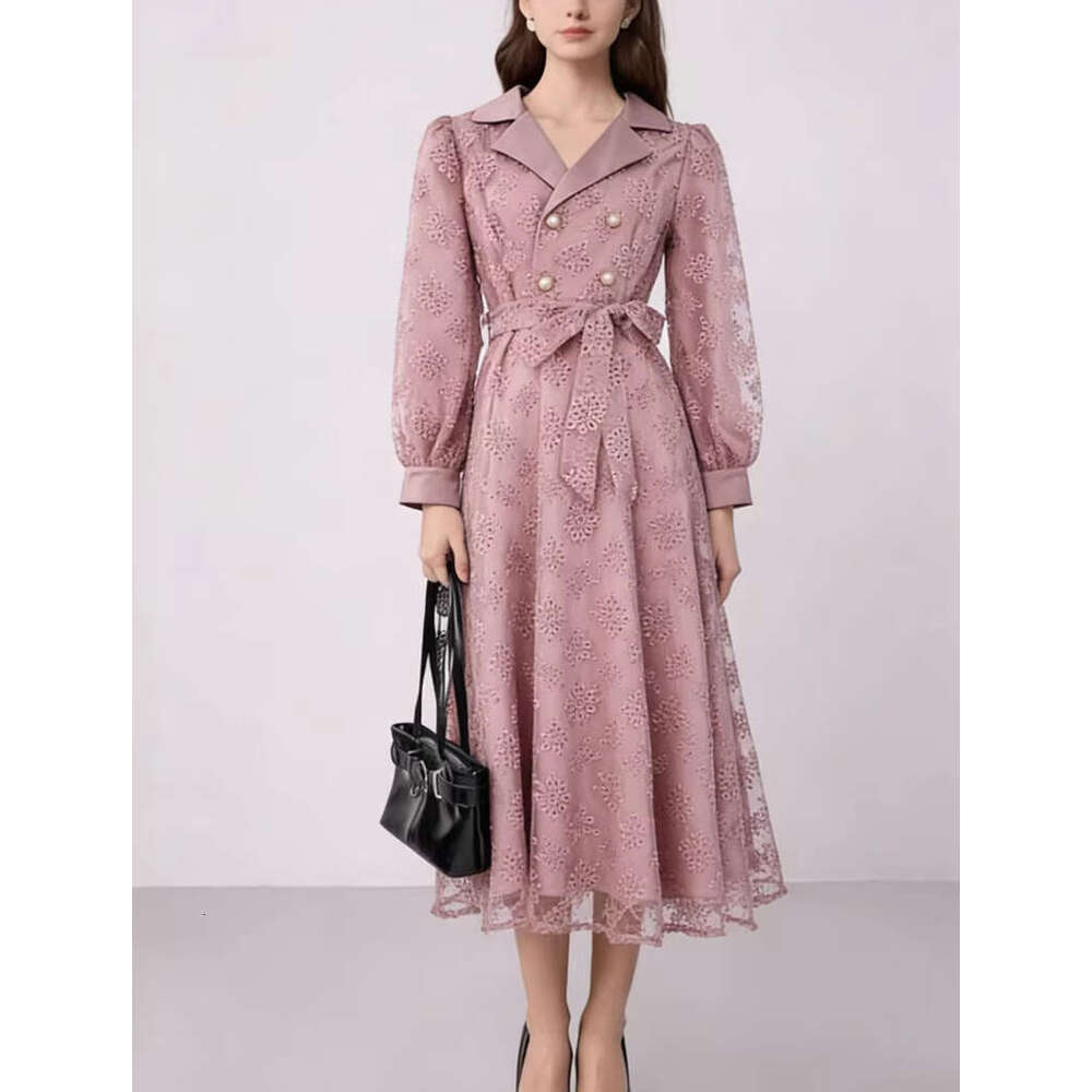 2026 Spring/Summer European and American Elegant Fashion Gentle and Lightweight Jacquard Pattern A1 Windbreaker Dress