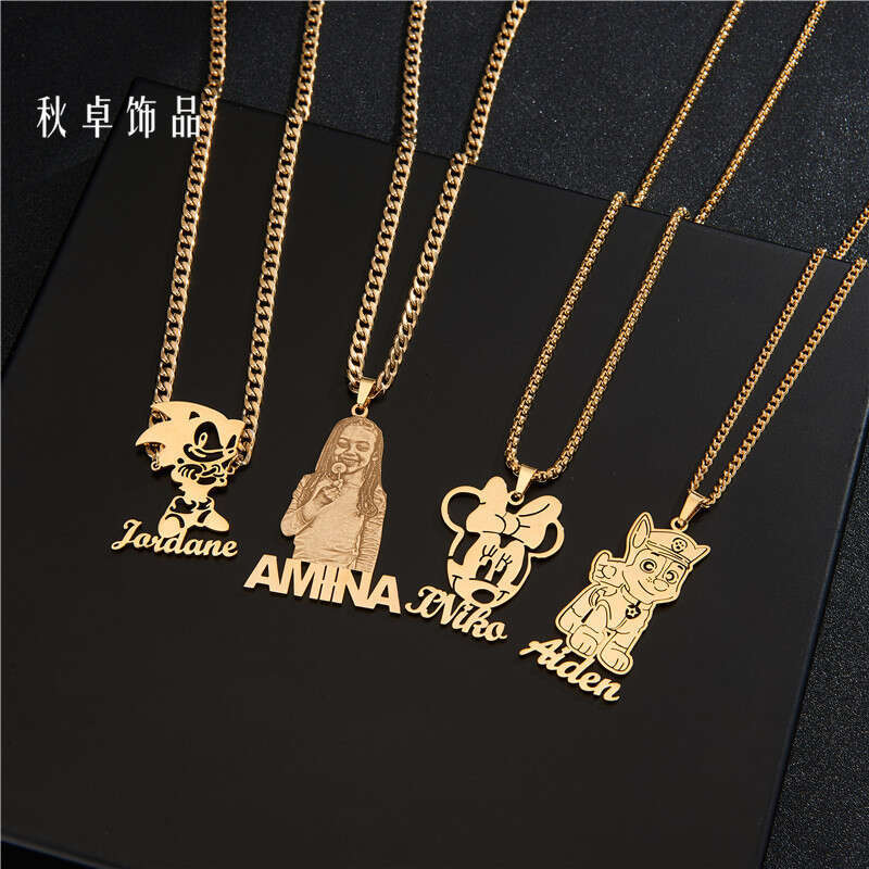 DIY Children's Drawing Cartoon Graffiti Stainless Steel Personalized Pendant Necklace Sketch Creative Keychain