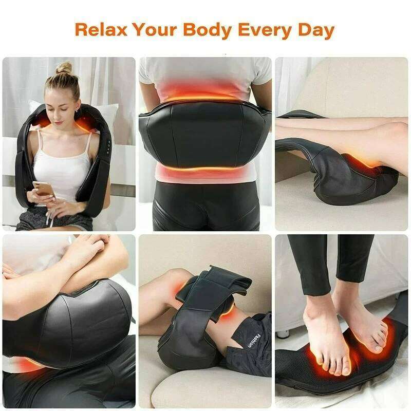 4D Shiatsu Neck and Shoulder Massager With Heat Electric Back Massagers Kneading Massage Pillow Full Body Muscle Home Car Use 26Y0307