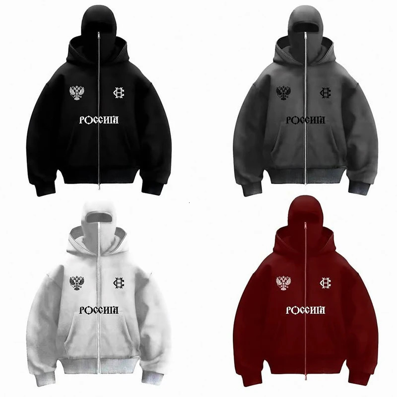 Mens Winter Letter Zipper Hoodies Chic Face Mask Warm Hooded Sweatshirts Casual Vintage Sports Jacket Outdoor Activities 260304
