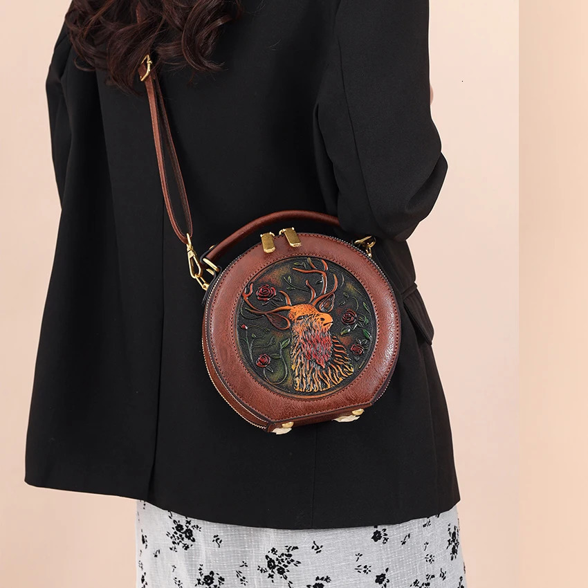 Vintage Handbag Women Shoulder Bag ious Round Highquality Gift Embossed Printed Crossbody Purse for 260307