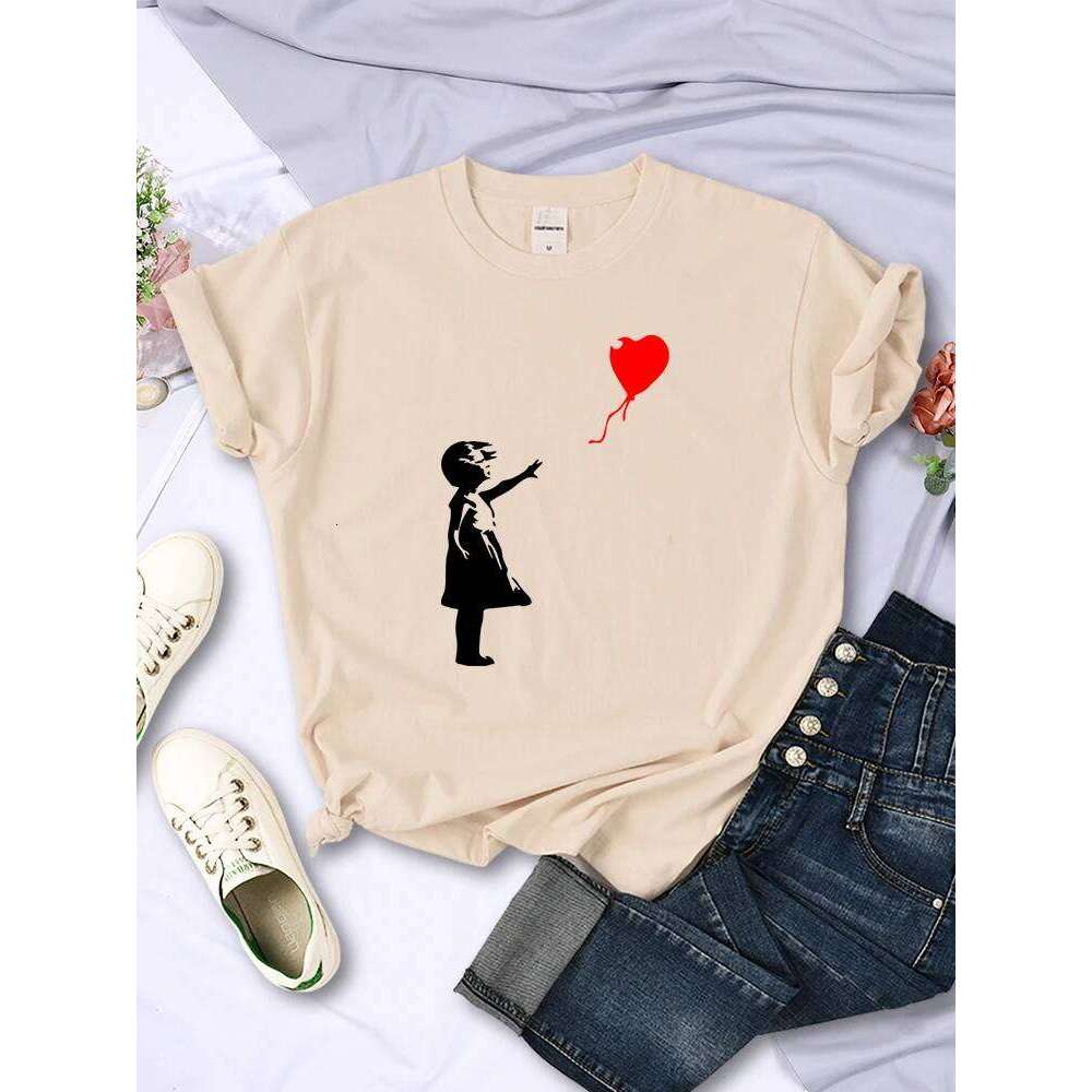Let'S Fly Love Balloons Prints Womens T-Shirt Soft Breathable Short Sleeve Street Hip Hop Trend Tops Casual Female Tee Clothing XJ260306 XJ260306
