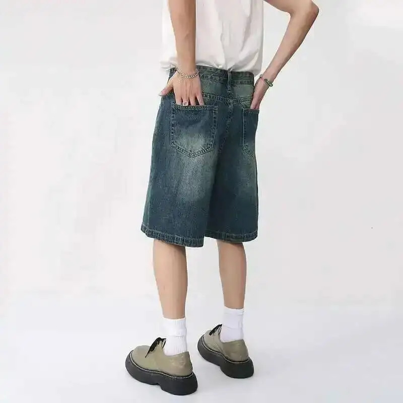 IEFB Summer Denim Shorts Mens Loose Korean Style Retro Short Jeans Fashion Washed Casual Knee Length Pant Streetwear 9A8588 260306