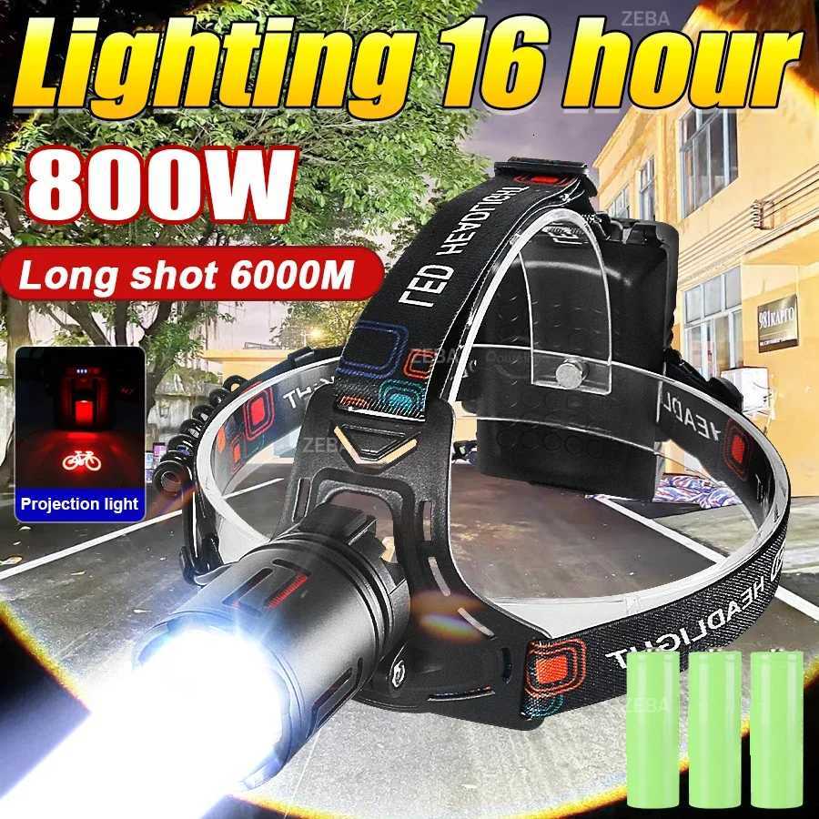 2026 Super Bright LED Headlamp Powerful 318650 Battery Rechargeable Projector Head Light Fishing Camping Zoom Head Lanterns H260307