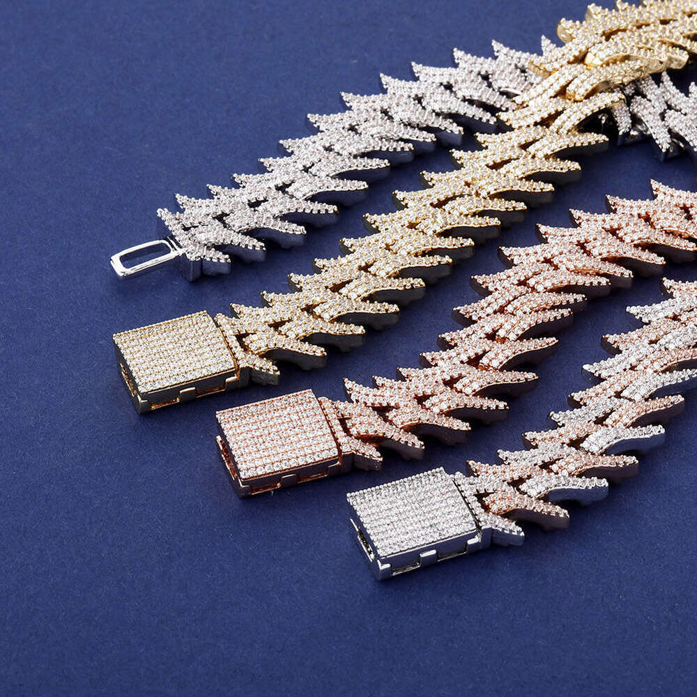 European and American Cross-Border New Full Diamond Thorn Cuban Chain High-Quality Design Spike Box Clasp Hip-Hop Necklace Jewelry