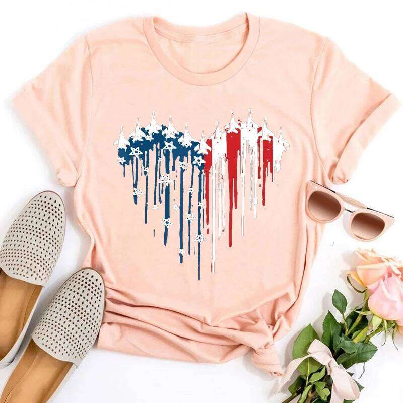 White Tshirt Red Wine Blue Tee Independence Day Gifts for Women American Flag Shirt XJ260306