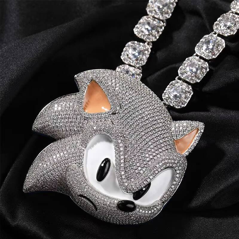 Personalized Hip-hop Luminous Sonic Cartoon Pendant Necklace Mens Street Copper Diamond Cute Necklace