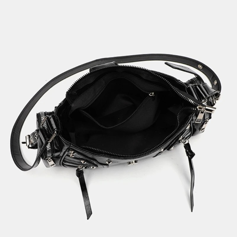 Womens Y2k Punk Vintage Shoulder Purse PU Leather Gothic Rivet Handbag Waist Bag Black Cross Body Bags with Spikes 260303