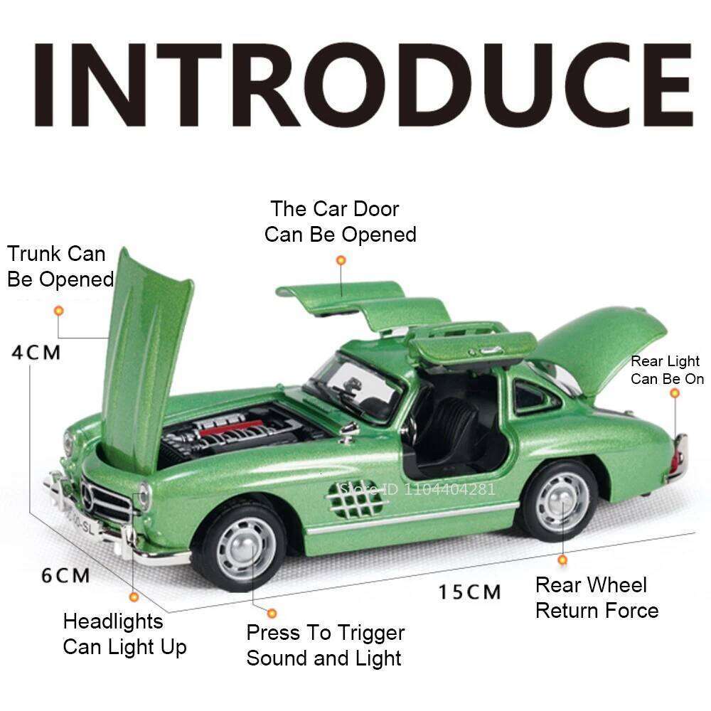 1:32 300SL Alloy Model Diecast Toys Car Sound Light Doors Opened Wheel Pull Back Miniature Cars for Boys Birthday Gift Z260306