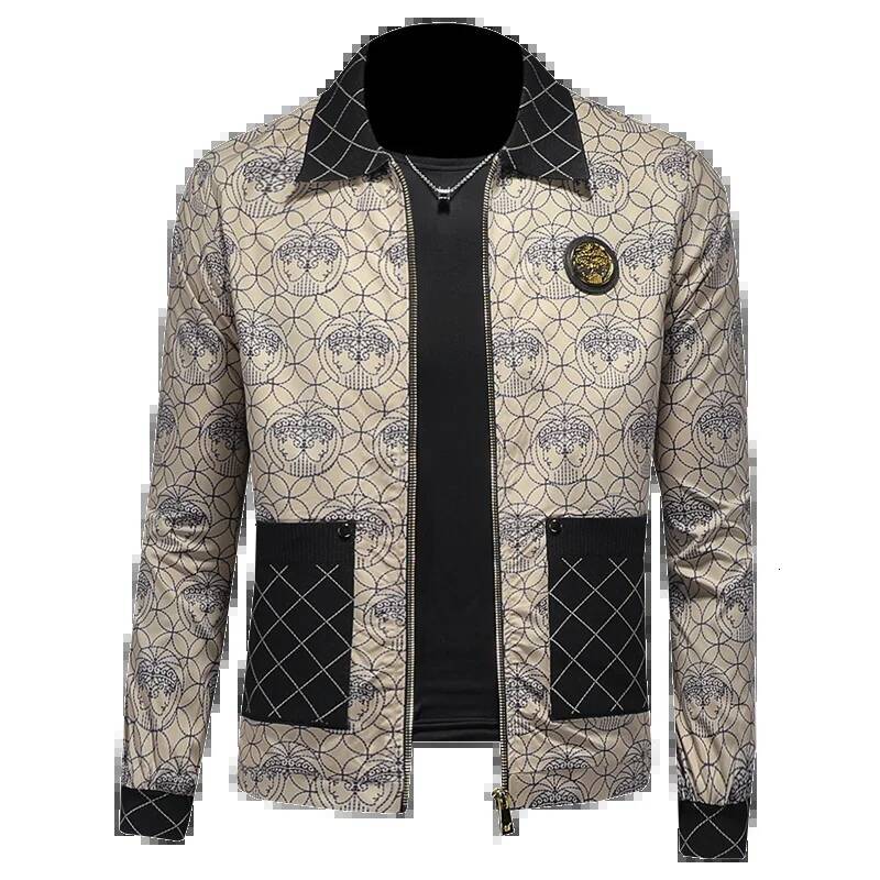 High Quality Printed for Men Autumn Winter Luxury Casual Business Lapel Jacket Social Streetwear Windbreaker Coat 5XL