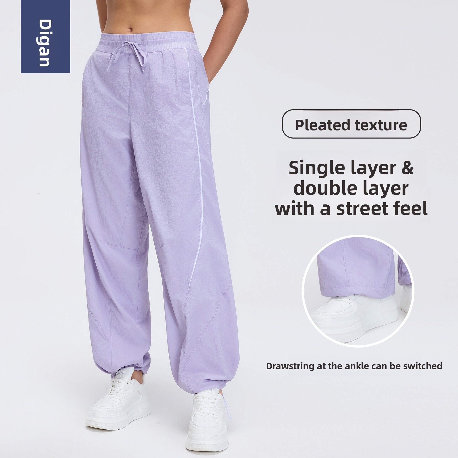Spring Summer Loose Breathable Sports Mid-Waist Drawstring Straight-Leg Jogger Two-Way Casual Pants Thin
