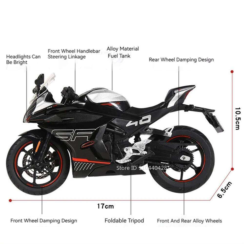 1:12 CFMOTO Spring Breeze 450SR Alloy R NineT Motorcycle Model Toy Car Front Wheel Steering with Light Motor Boy's Birthday Gift Z260306