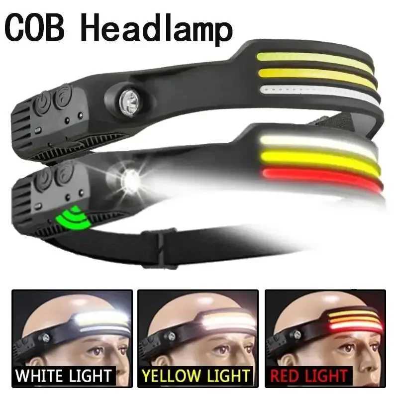 COB LED Headlamp 1 2 3 Wire Selection 5 Light Modes USB Rechargeable Waterproof for Outdoor Emergency Work Mining Caving H260307