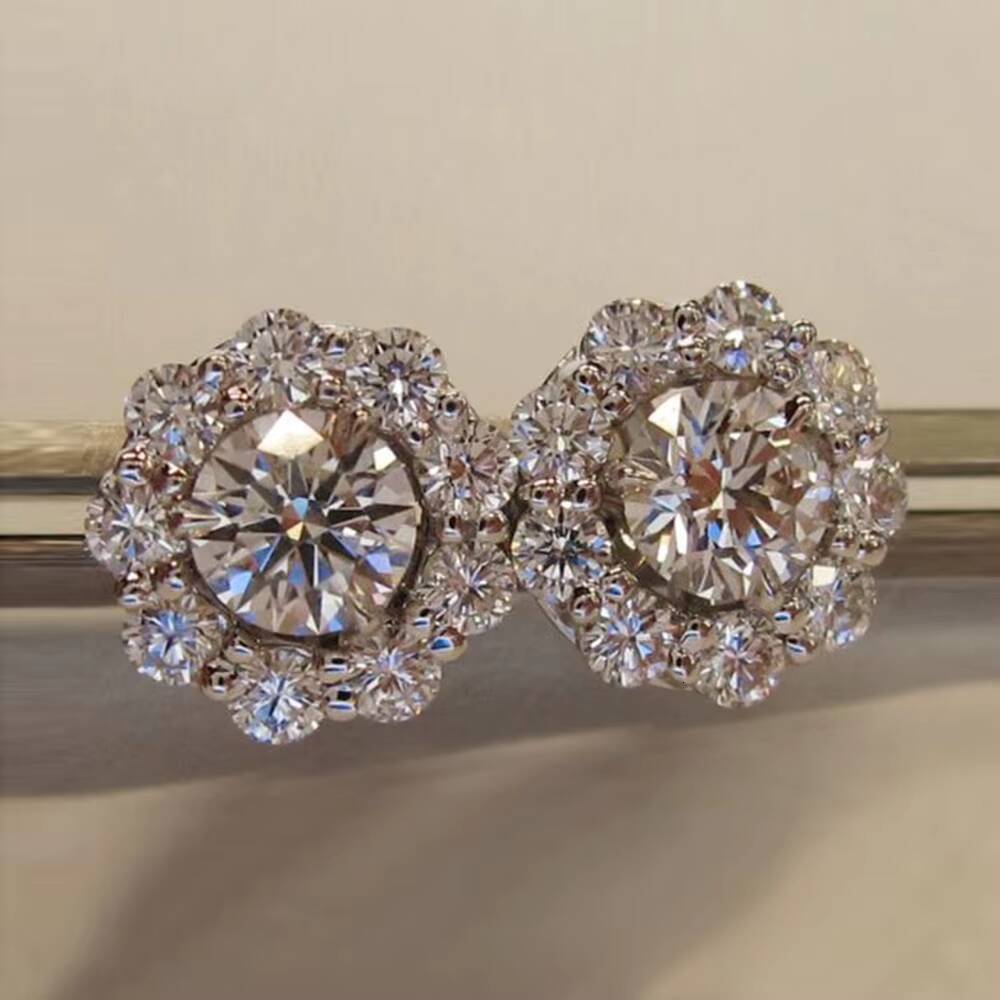 Huitan New Amazing Flower Pure Diamonds moissanite VVS Sweet Earring Girls Dainty Silver Stud Earrings Women Flower