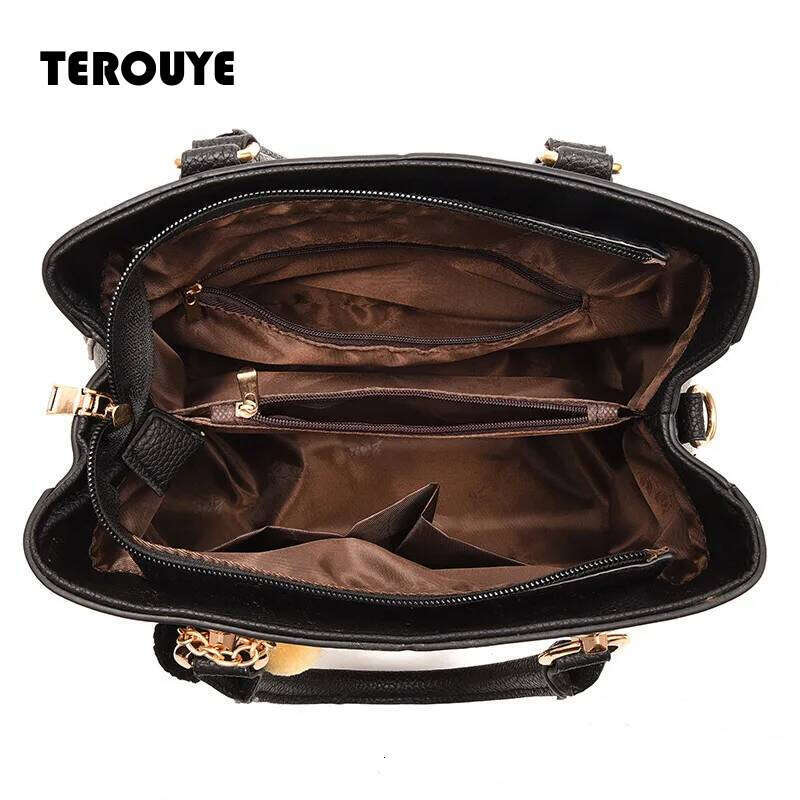 Classic Genuine Leather High Quality Vintage Messenger Bags Luxury Women Tote Handbags For Ladies Shopper Female Bag TEROUYE