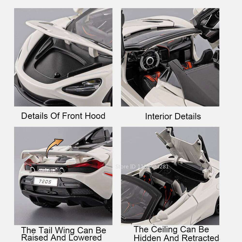 1: 32 Scale 720S Alloy Model Toys Diecast Car Doors Opened Sound Light Pull Back Miniature Vehices Desktop Collection Ornaments Z260306
