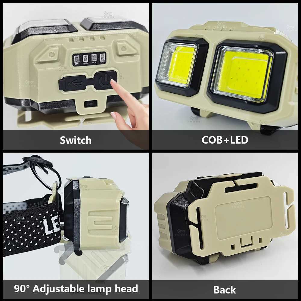 Super Bright Headlamp 1000LM USB C Rechargeable Head Torch Red Light Mode Running Emergency Mining Safety Tiltable Head Torch H260307