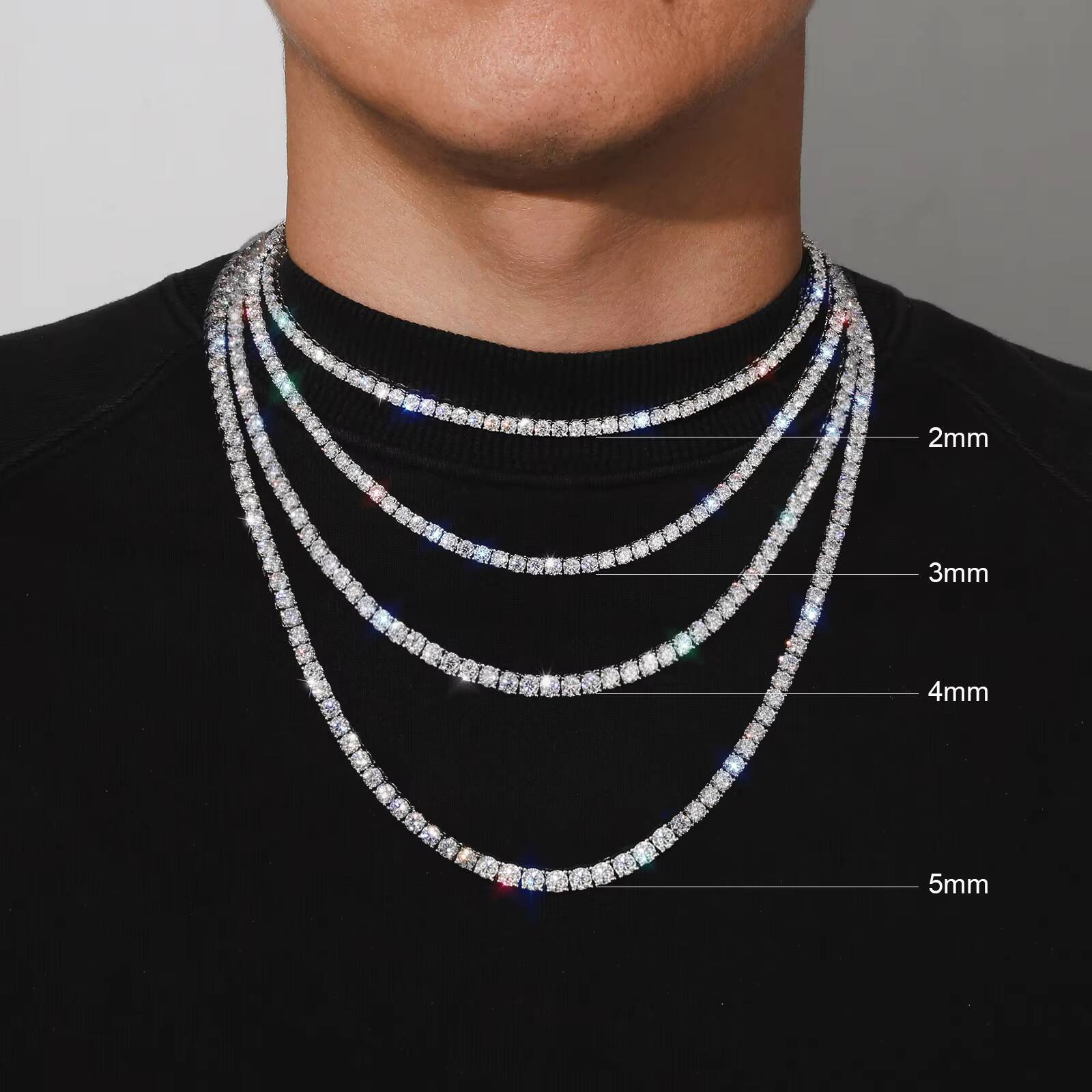Luxury Men Women Hip Hop Iced Out 925 Sterling Silver Fine Jewelry 3MM 4MM 5MM VVS Moissanite Lab Diamond Tennis Chain Necklace
